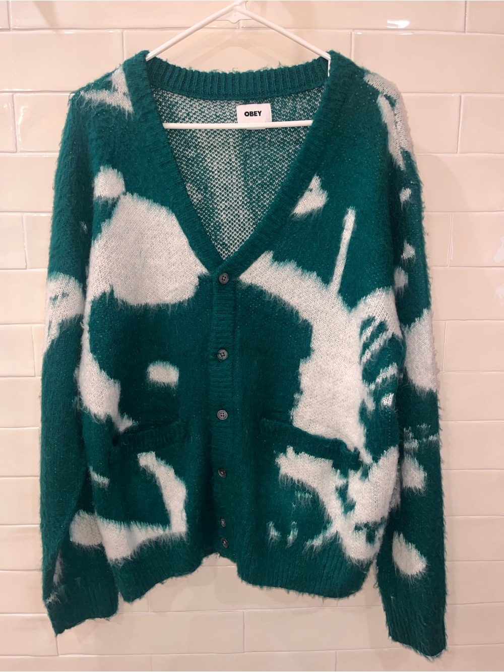 OBEY Urban Outfitters Exclusive Luka Abstract Splatter Cardigan Sz Med
